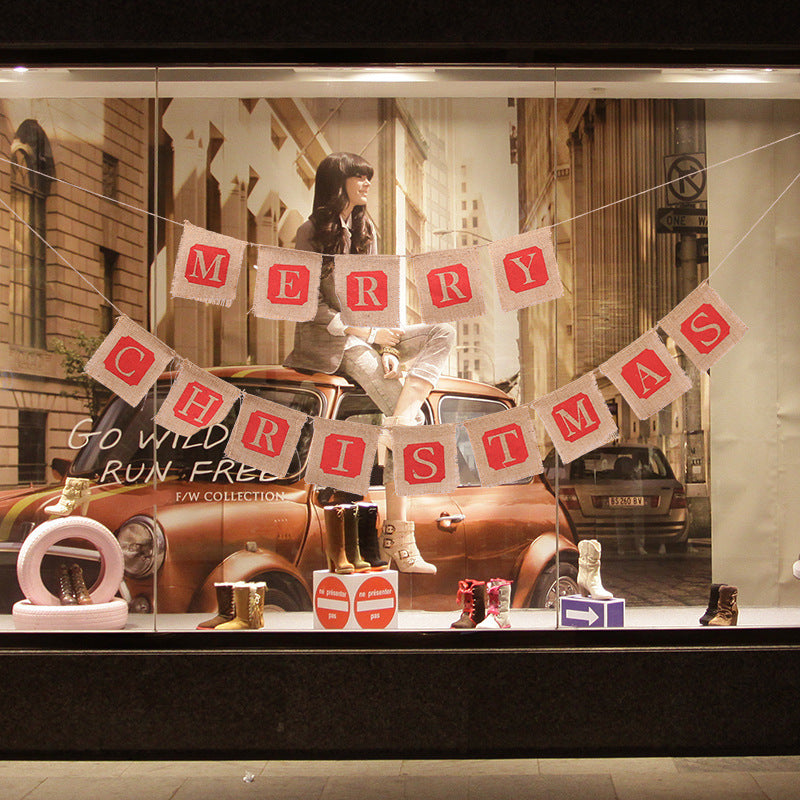 „Merry Christmas“-Banner 🎄 Jutesack-Design – Weihnachtsdeko für Tür, Wand & Fenster