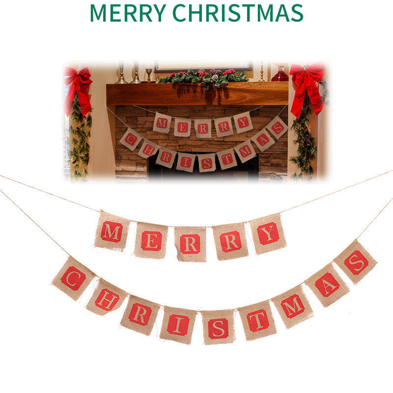 „Merry Christmas“-Banner 🎄 Jutesack-Design – Weihnachtsdeko für Tür, Wand & Fenster