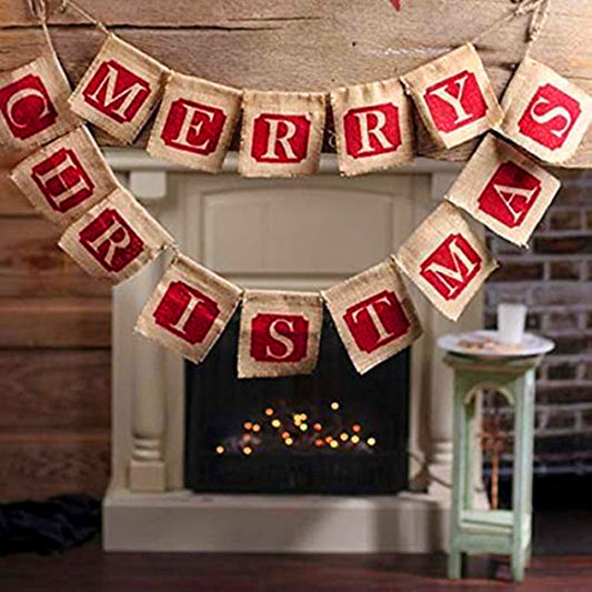 „Merry Christmas“-Banner 🎄 Jutesack-Design – Weihnachtsdeko für Tür, Wand & Fenster