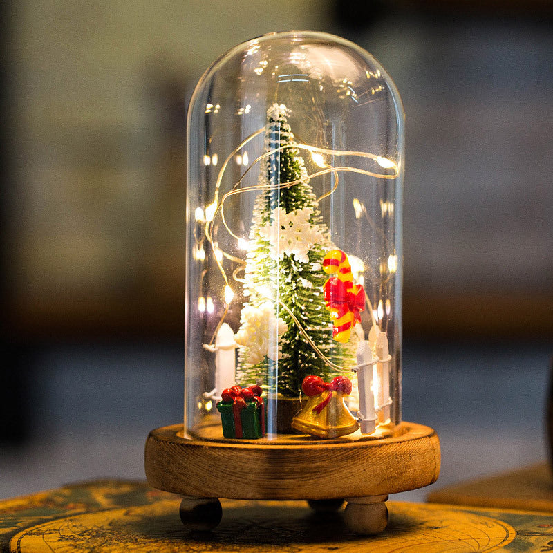 Weihnachtsbaum im Glas 🎄 LED-Lampe mit Deko & Schneeeffekt | Perfekte Weihnachtsdeko