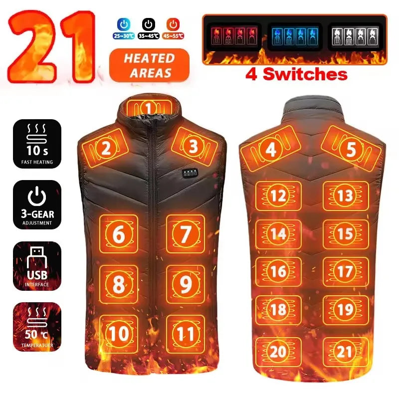 🔥 21-Zonen Heizweste Pro – UltraWarm™ USB Heating Vest