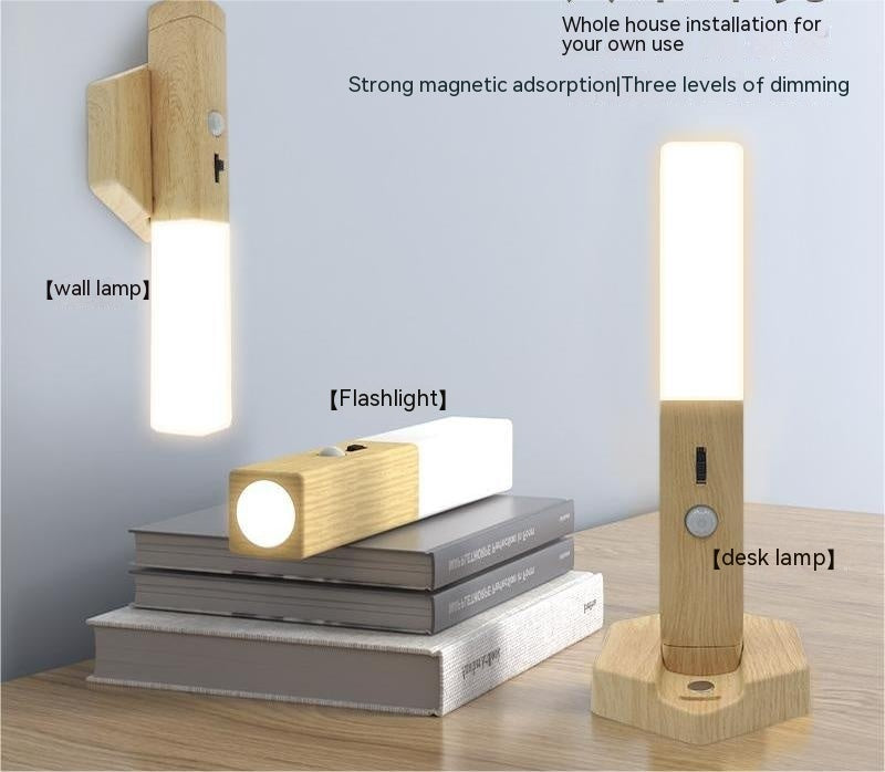 Smart Home Nachtlampe aus Holz 🌙 – LED mit Bewegungssensor & Warmlicht